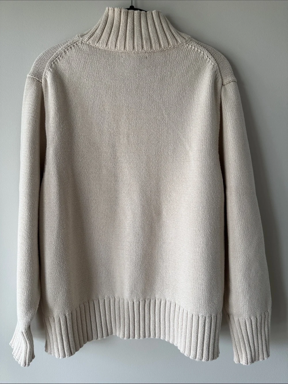 J. Crew Cream Cotton Ribbed Mock Neck Sweater Fisherman Coastal Preppy Classic